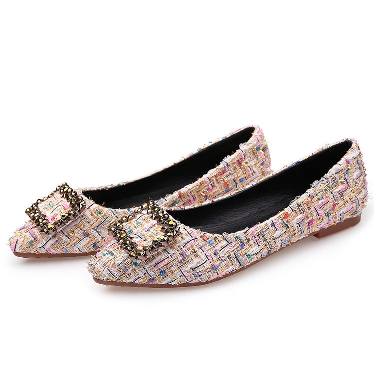 Square Buckle Rhinestone Single Shoes Women Pointed Flat Shoes Women Shoes