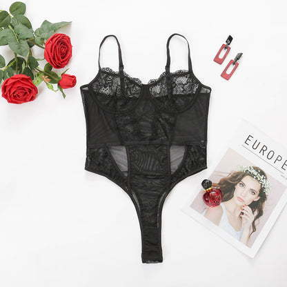 Women's Sexy Lingerie With Steel Ring Lace Bracing Bodysuit