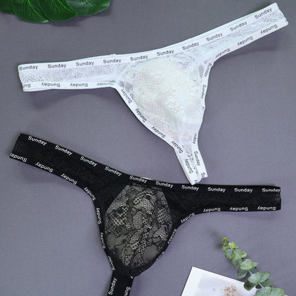 Sexy Lace Underwear Men's Low Waist High Elastic See-through