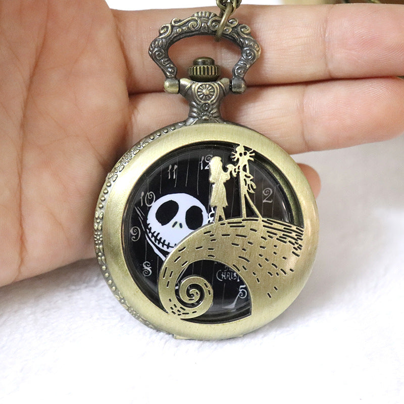 Retro flip quartz pocket watch