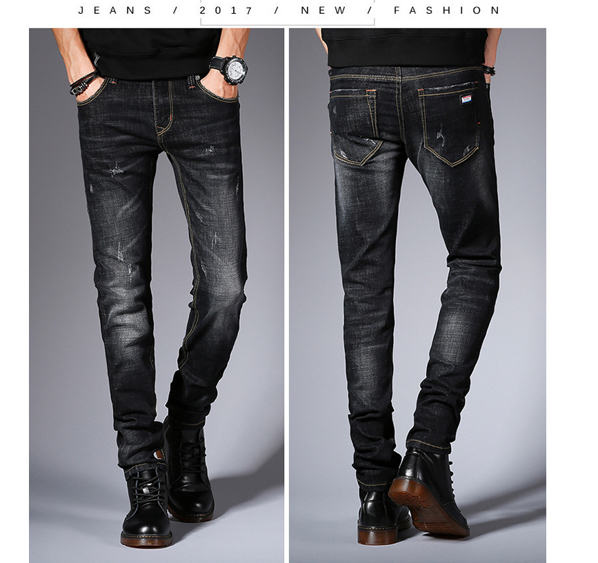 New Jeans Men\'s Korean Edition Fashion Slim Bottom Pants Young Students Elastic Black Pants