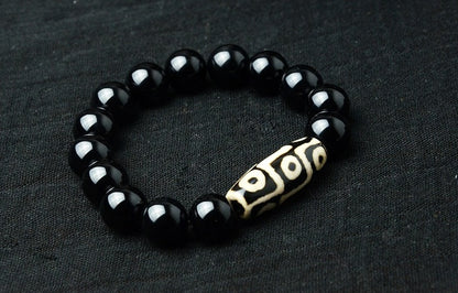 Naturligt svart agatarmband för män och kvinnor armband i etnisk stil retro svart agat nio ögon pärlor pärlor presentsmycken