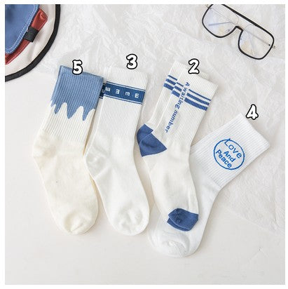 Student Socks Children's Medium Long Blue Striped Socks