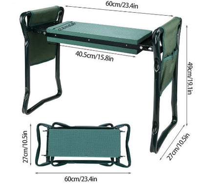 Foldable Outdoor Lawn Bench Chair With Tool Pouch Garden Rest