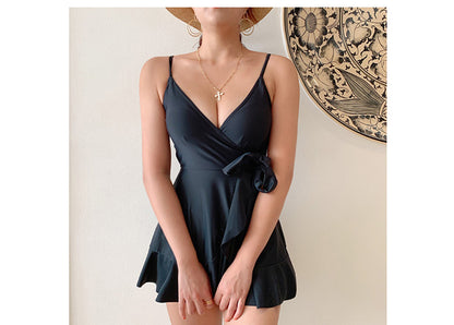 Female conservative student in hot spring bathing suit