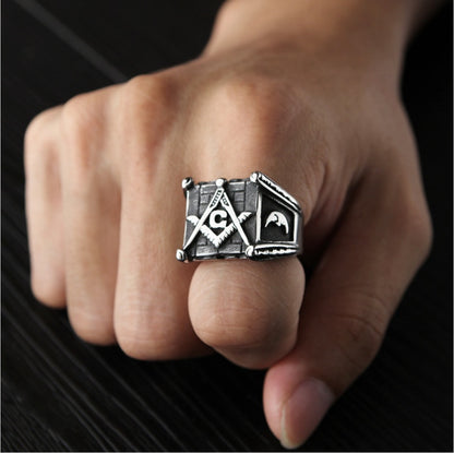 Masonic rings for men gold sun moon making Punk handmade high polished silver jewelry for man