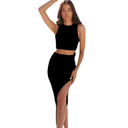 Women's Short Top Split Hip Skirt Two-piece Set Dress