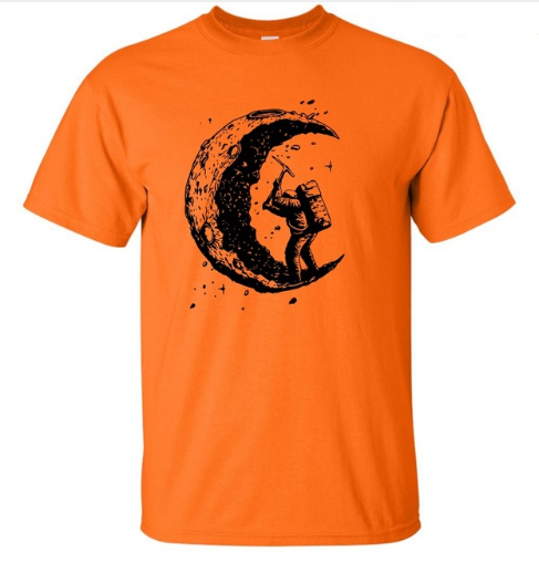 Digging The Moon Print Casual Herr O-ringade T-shirts Mode Herrtröjor Herr T-shirt Kortärmad Herr T-shirt 