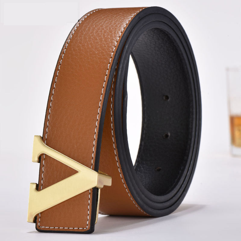 Men's belt leather smooth buckle belt fashion letters