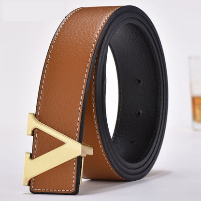 Men's belt leather smooth buckle belt fashion letters