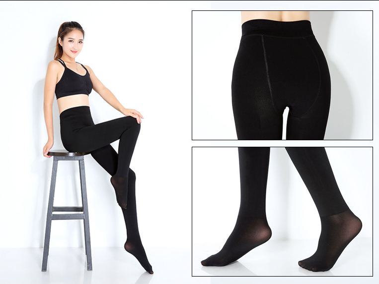 Korean Version Of Black Spring And Autumn Mid-thick All-in-one Compression Socks