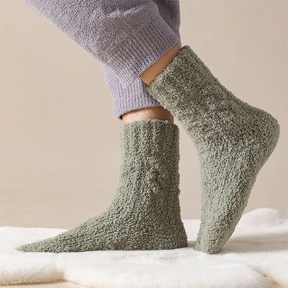 Chaussettes chaudes d'hiver en molleton de corail pour femmes et hommes, chaussettes de sol en velours épais pour dormir à la maison