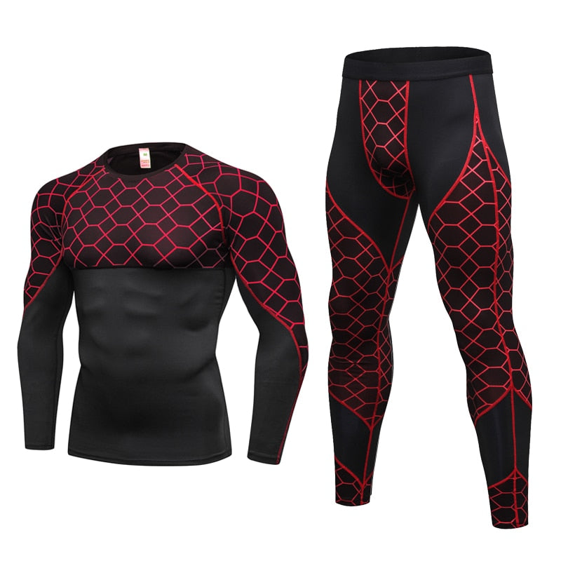 Costumes de jogging pour hommes Compression Run Vêtements de grille Ensemble de sport T-shirt long et pantalon Gym Fitness Collants d'entraînement Vêtements 2pcs Ensembles