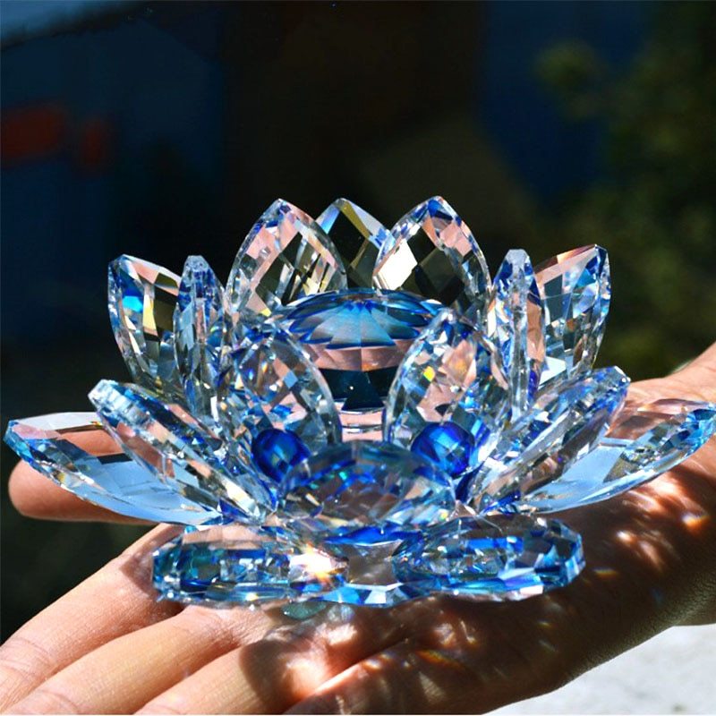 80 mm Kvartskristall Lotus Blomma Hantverk Glas Pappersvikt Fengshui Ornament Figuriner Hem Bröllopsfest Inredning Presenter Souvenir