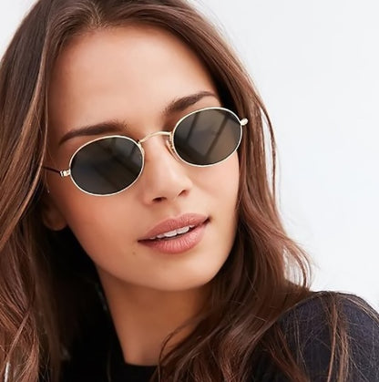 Lunettes de soleil ovales célèbres pour femmes, marque de luxe, monture ronde en métal, noires, petites lunettes bon marché 