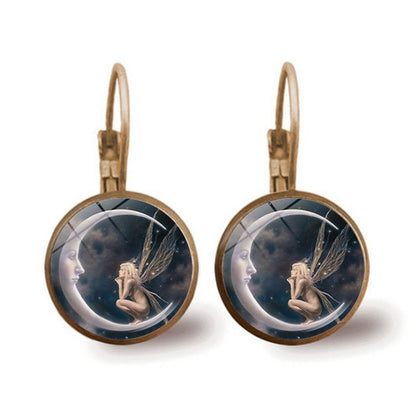 New Time Stone Pendant Moon Angel Earrings