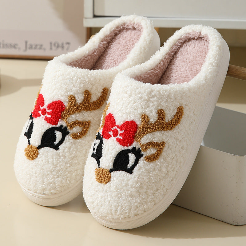 Pantoufles de noël en coton pour femmes et hommes, pantoufles de maison mignonnes de dessin animé du père noël, chaussures chaudes d'hiver en fourrure pour Couples