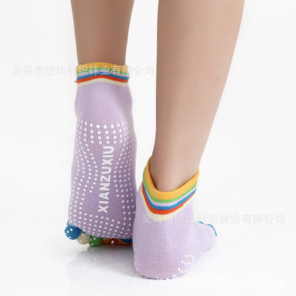 Slip Yoga Socks 5 Toes Socks Letter Print Massage Exercise Short Tube High-quality Cotton Socks