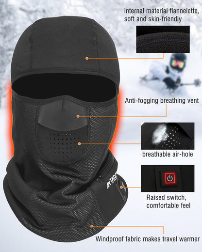 ANTARCTICA GEAR Heated Balaclava Face Ski Mask Windproof Warm Heating Hat For Motorcycle Riding Women Men