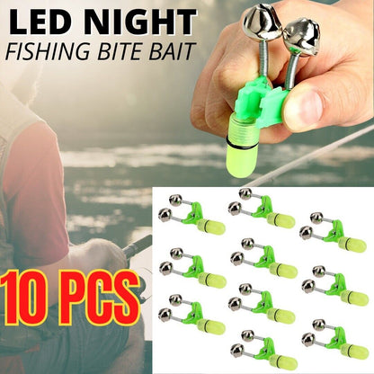 10x LED alarme de morsure d'appât de pêche de nuit double 2 cloches tige lumineuse pointe Clip anneau d'alerte