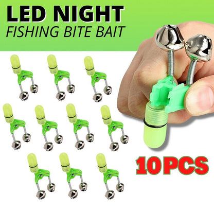 10x LED alarme de morsure d'appât de pêche de nuit double 2 cloches tige lumineuse pointe Clip anneau d'alerte