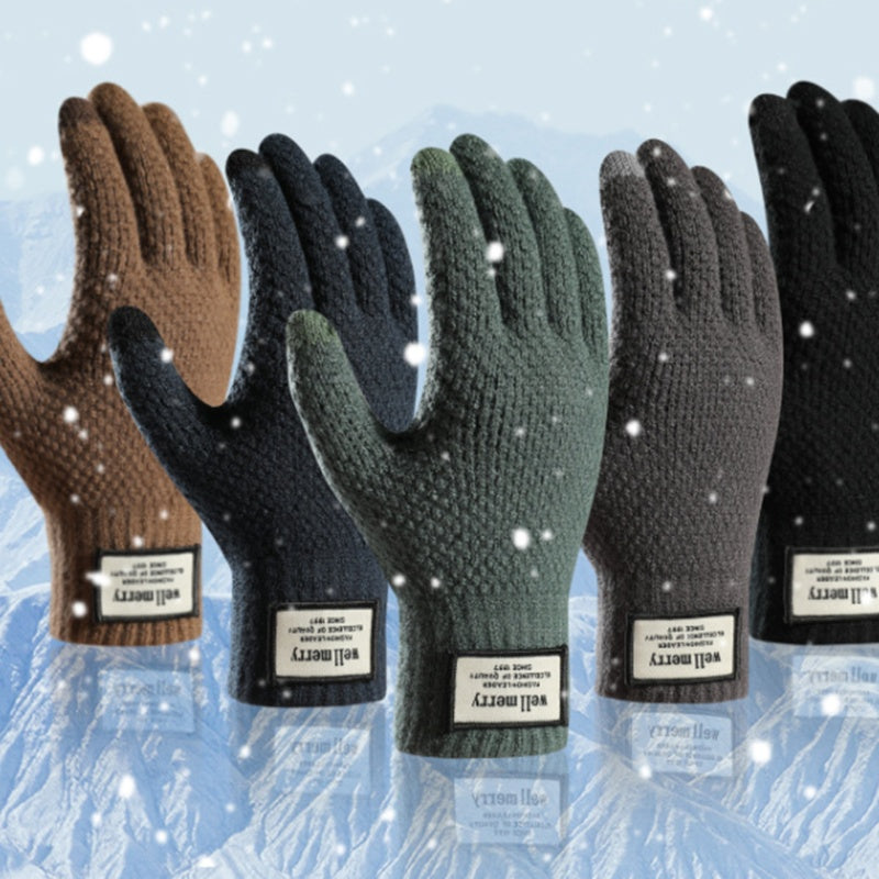 Men's Fashion Velvet Padded Thick Jacquard Warm Wool Touch Screen Gloves