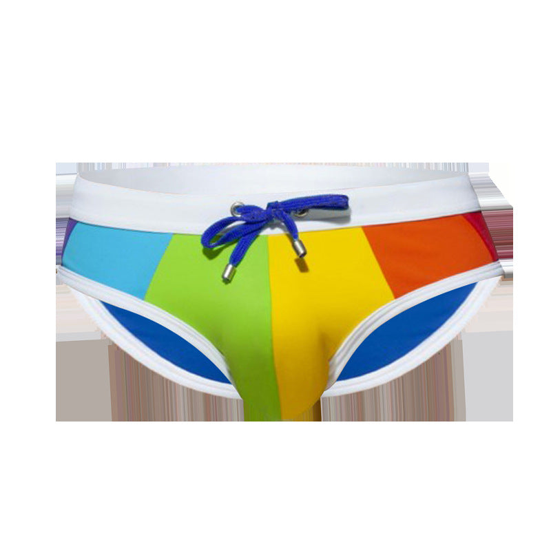 Rainbow Swim Briefs Sexy Close-fitting Color Stitching Thickened Nylon Briefs Swimsuit Bikini Men