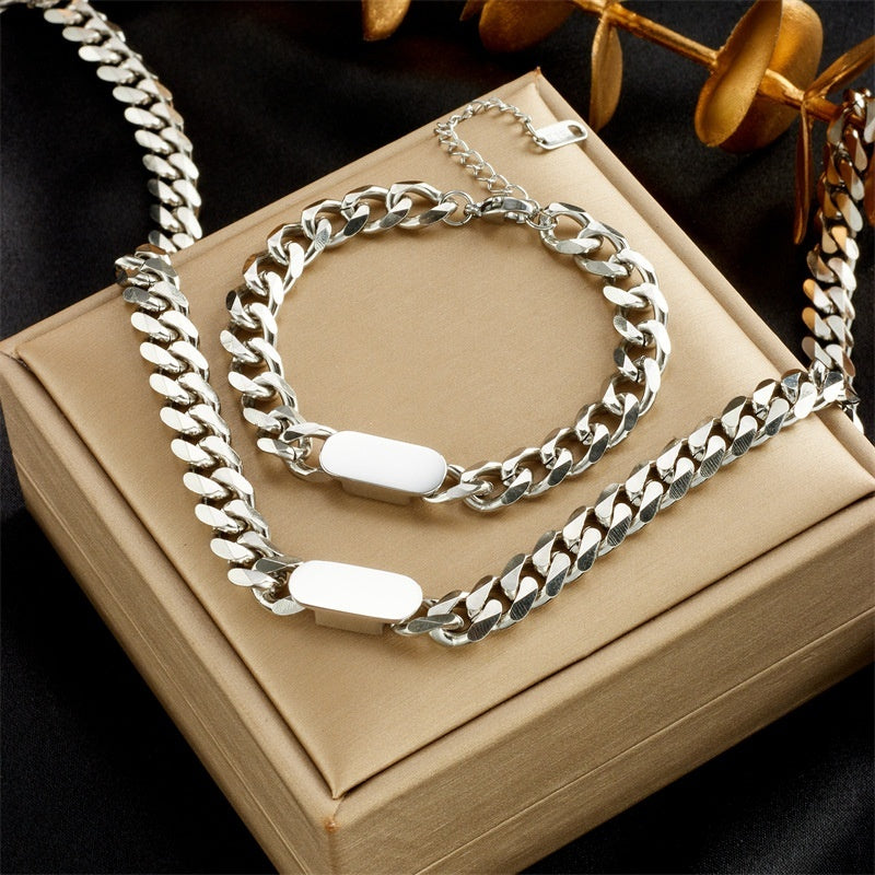 All-match Gold Titanium Steel Hip Hop Women Men Chunky Necklace