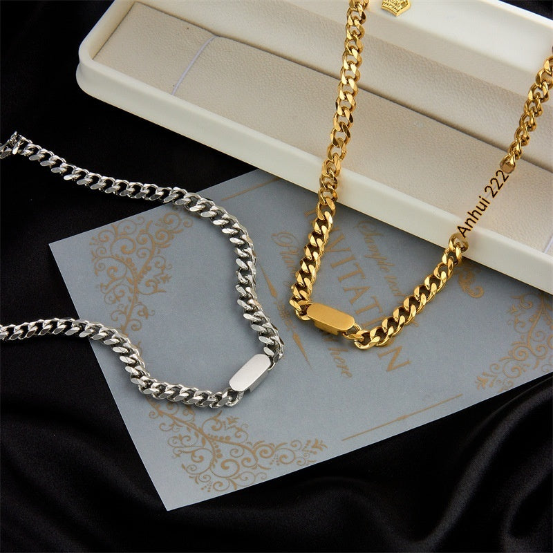 All-match Gold Titanium Steel Hip Hop Women Men Chunky Necklace