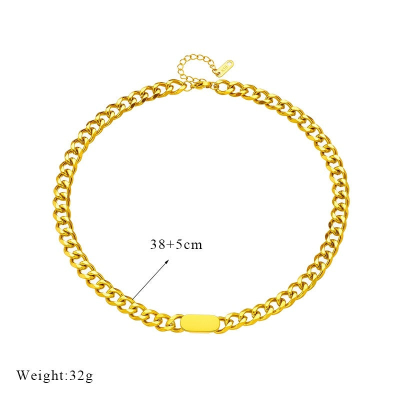 All-match Gold Titanium Steel Hip Hop Women Men Chunky Necklace