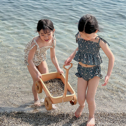 Children Straps Split Swimsuit Girls Floral