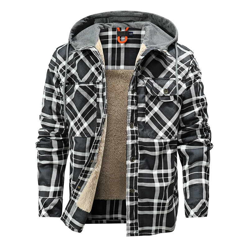 Hommes veste chaude doublure polaire bûcheron Plaid vestes à capuche bouton pression