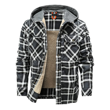 Hommes veste chaude doublure polaire bûcheron Plaid vestes à capuche bouton pression