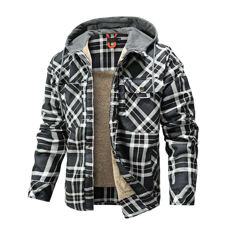 Hommes veste chaude doublure polaire bûcheron Plaid vestes à capuche bouton pression