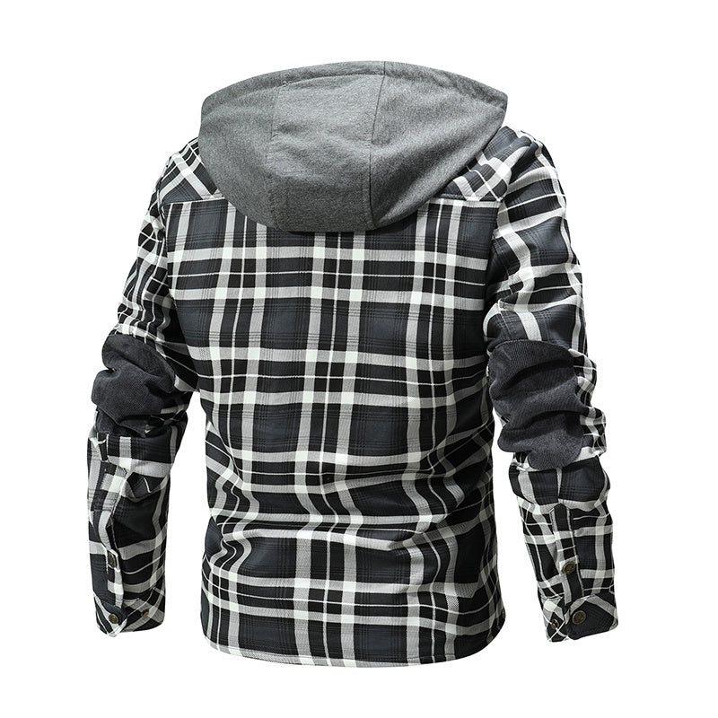 Hommes veste chaude doublure polaire bûcheron Plaid vestes à capuche bouton pression