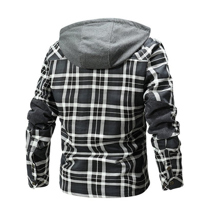 Hommes veste chaude doublure polaire bûcheron Plaid vestes à capuche bouton pression