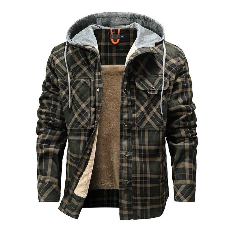 Hommes veste chaude doublure polaire bûcheron Plaid vestes à capuche bouton pression