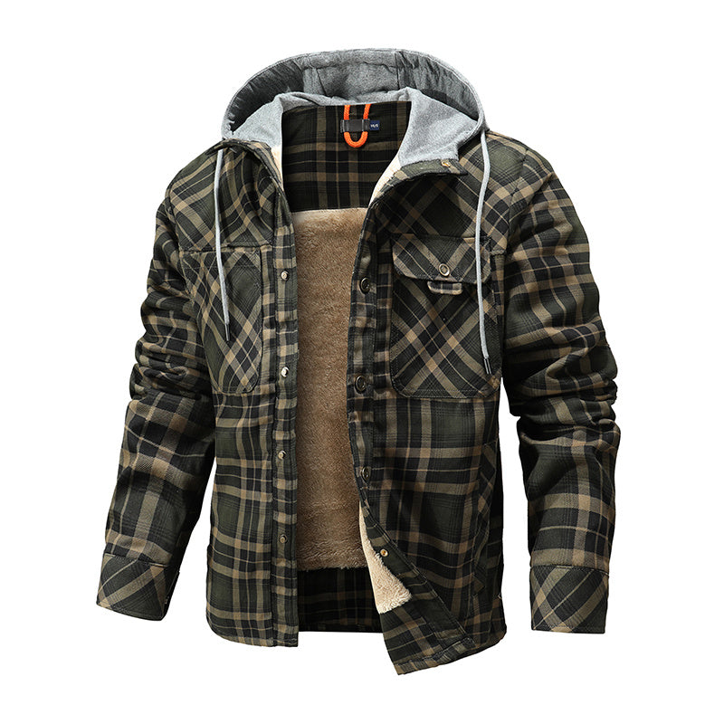 Hommes veste chaude doublure polaire bûcheron Plaid vestes à capuche bouton pression