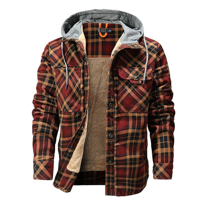 Hommes veste chaude doublure polaire bûcheron Plaid vestes à capuche bouton pression