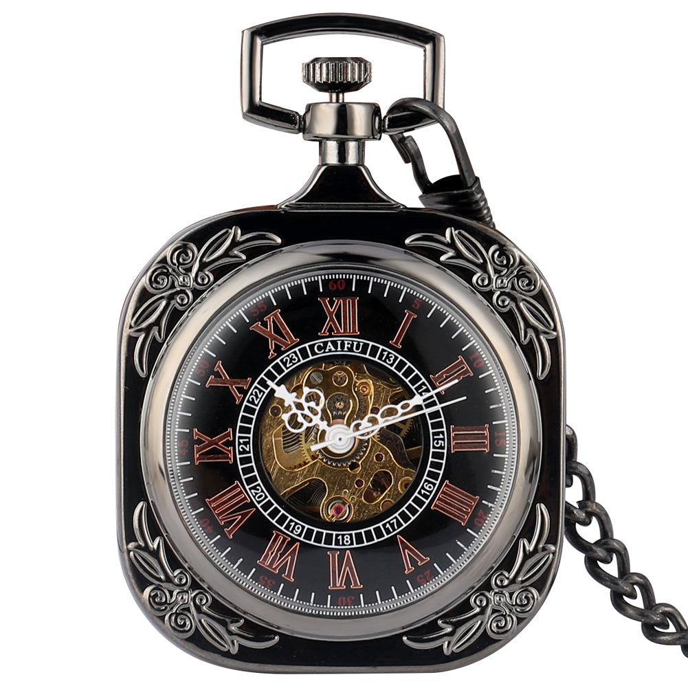 Retro square manual mechanical big pocket watch