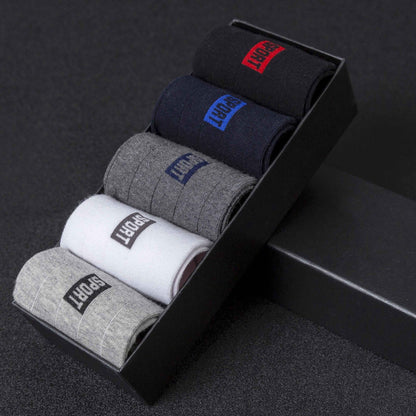 Ensemble de chaussettes respirantes pour hommes, 5 paires, en coton, mi-tube, absorbant la sueur, décontractées, tendance