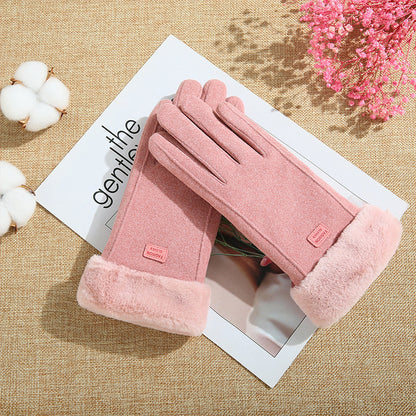 Fleece Lined Padded Warm Keeping Cute Suede Riding Gloves