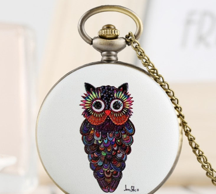 Montre de poche à motif hibou de dessin animé, montre de poche pour étudiant mignon