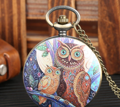 Montre de poche à motif hibou de dessin animé, montre de poche pour étudiant mignon