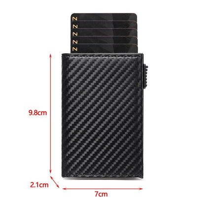 Carbon Fiber Large Capacity Automatic Aluminum Box Anti-theft Swiping Multiple Card Slots Tri Fold Card Holder Wallet