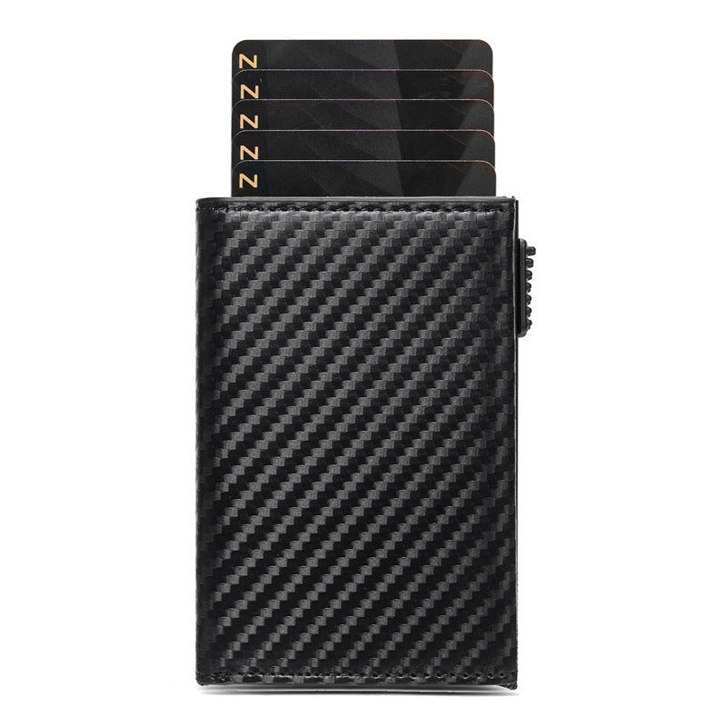 Carbon Fiber Large Capacity Automatic Aluminum Box Anti-theft Swiping Multiple Card Slots Tri Fold Card Holder Wallet