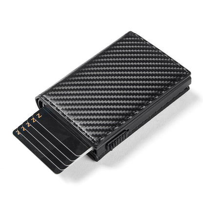 Carbon Fiber Large Capacity Automatic Aluminum Box Anti-theft Swiping Multiple Card Slots Tri Fold Card Holder Wallet