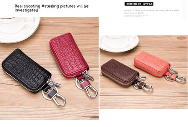 Leather Zipper Car Key Case