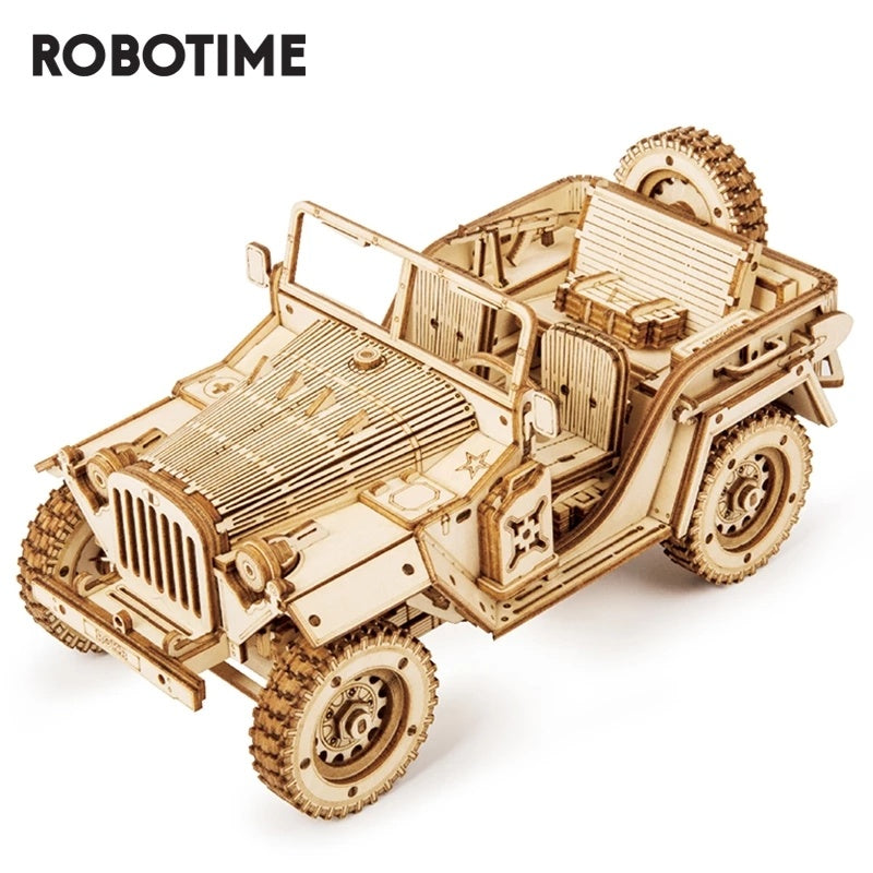 Robotime ROKR Army Jeep Bil 3D Trä pussel Modell Leksaker Bygg Kits för barn Barn Födelsedag Christ Christe Gåvor MC701 dropskepp MC701