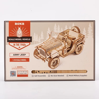 Robotime ROKR Army Jeep Bil 3D Trä pussel Modell Leksaker Bygg Kits för barn Barn Födelsedag Christ Christe Gåvor MC701 dropskepp MC701